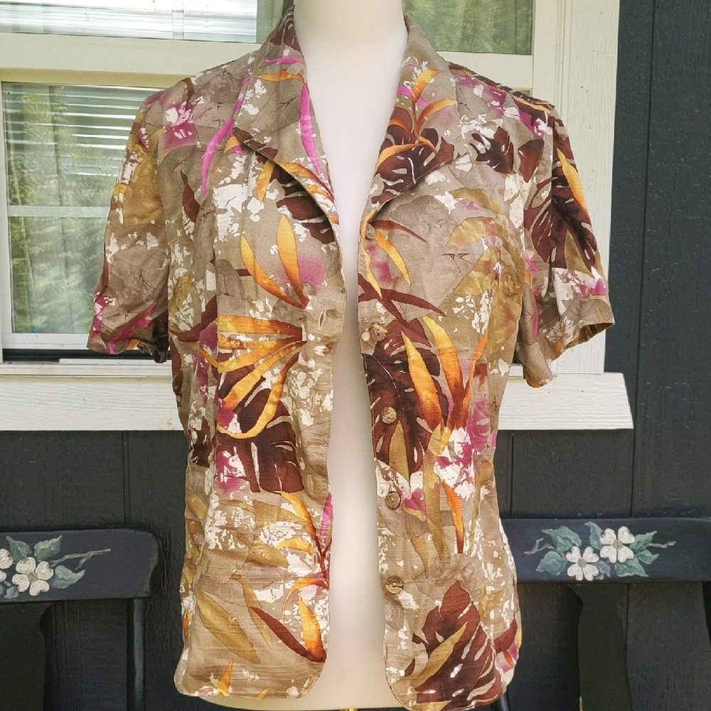 Alfred Dunner Earthy Floral Button-Up Blouse
